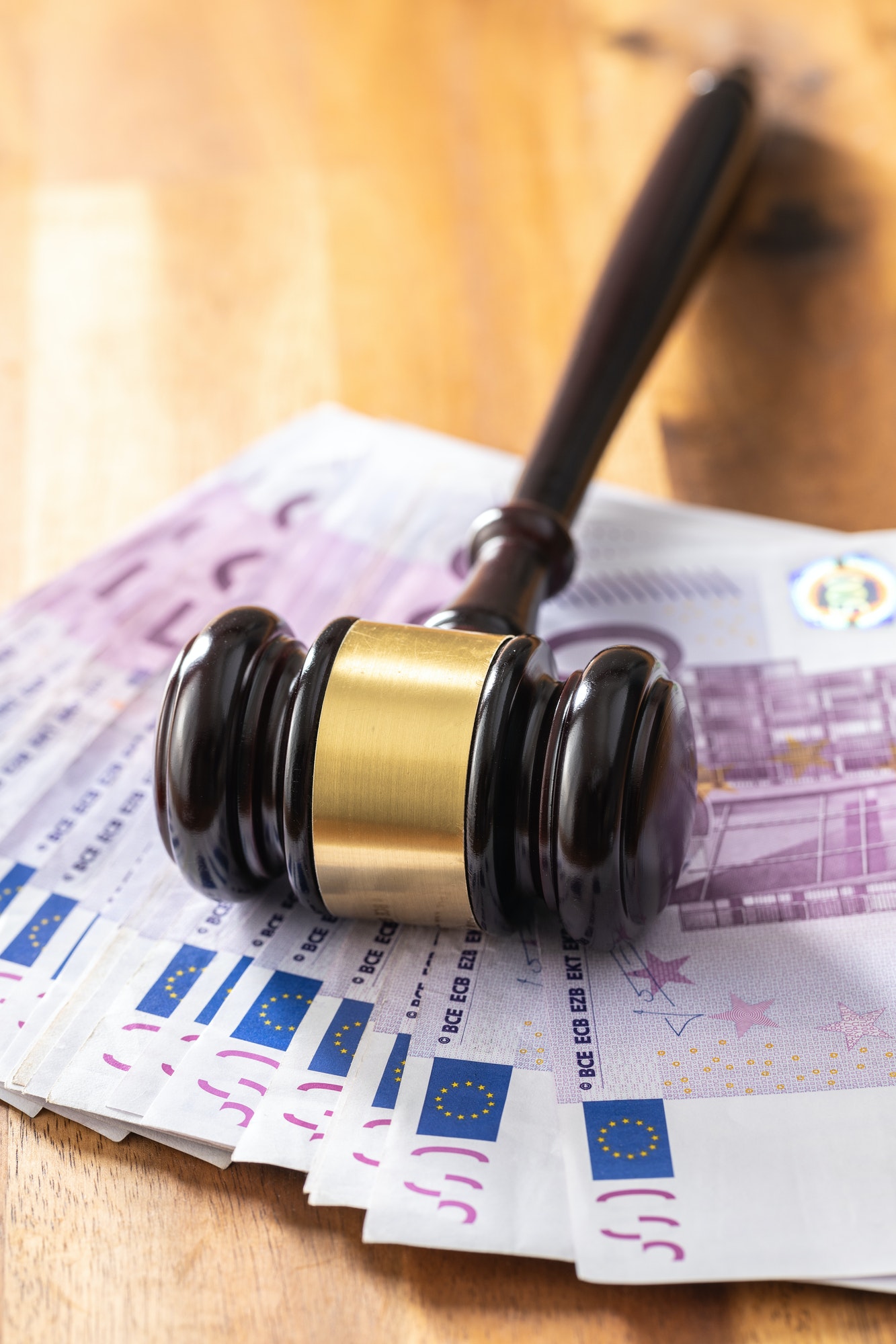 Euro banknotes and judge gavel